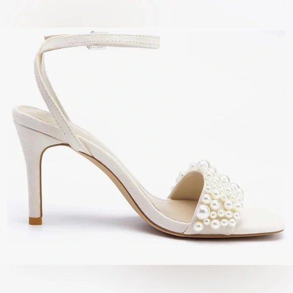 NWT Women's Open Toe Heeled Sandals Pearl Strap Stiletto, MULTI COLORS AVAILABLE